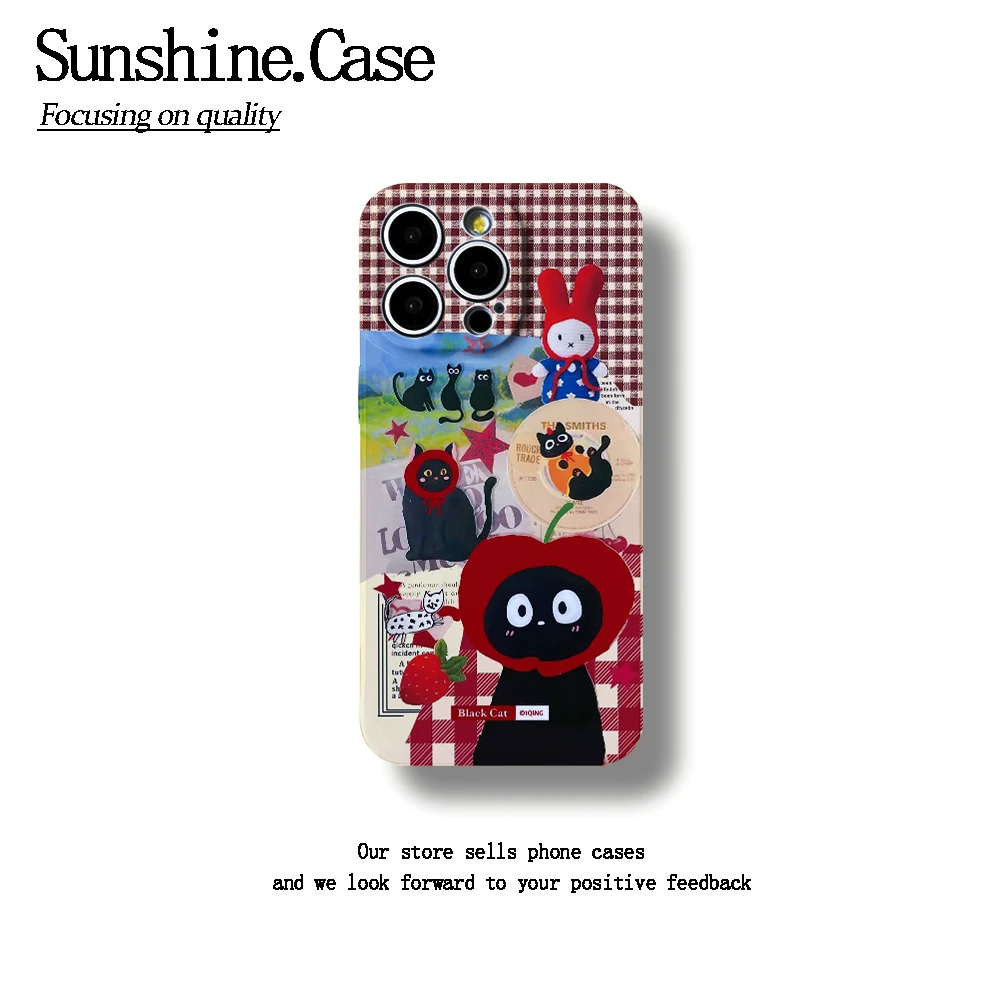 苹果黑猫菲林软壳适用苹果oppo华为vivo手机壳防摔可爱创意