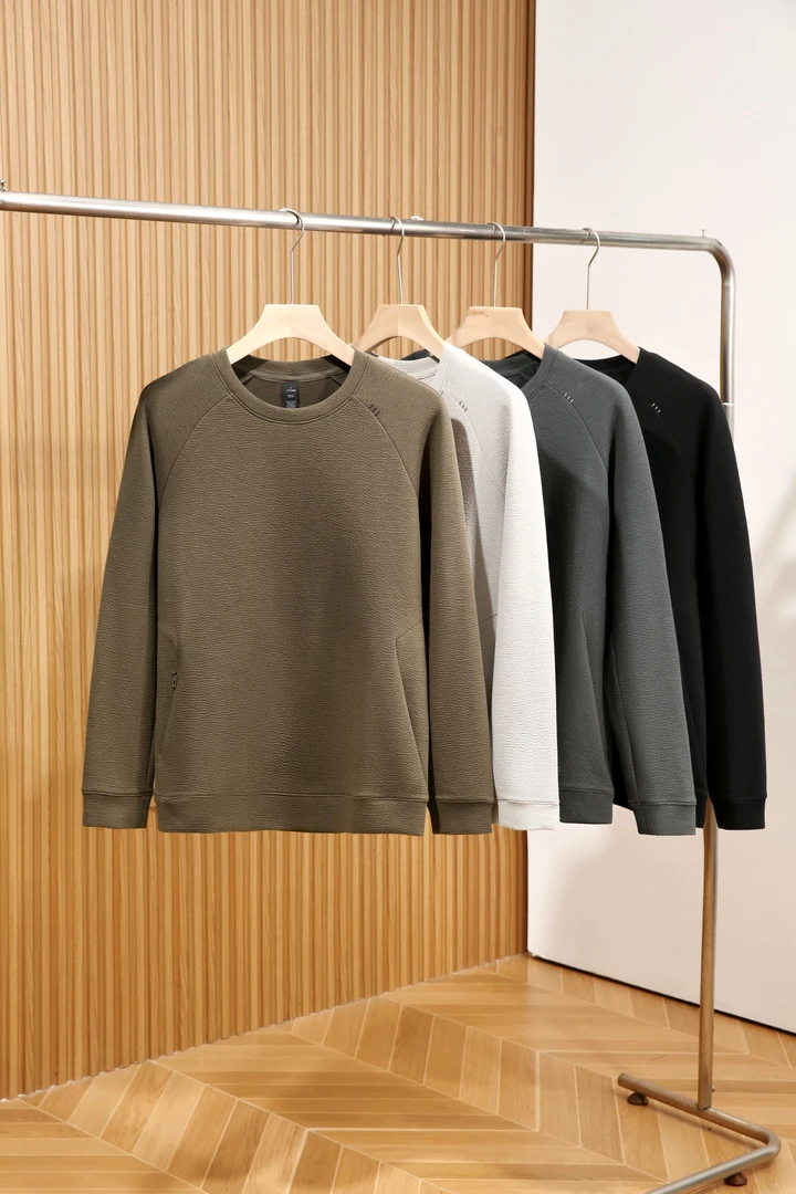 云感体验 秋冬季男士百搭棉混纺双面针织提花弹力圆领卫衣套头