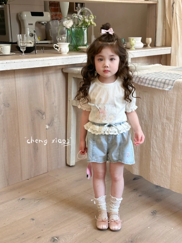 chengxiao7～2025夏5270蛋糕短袖5337花边牛仔裤（女童汉服