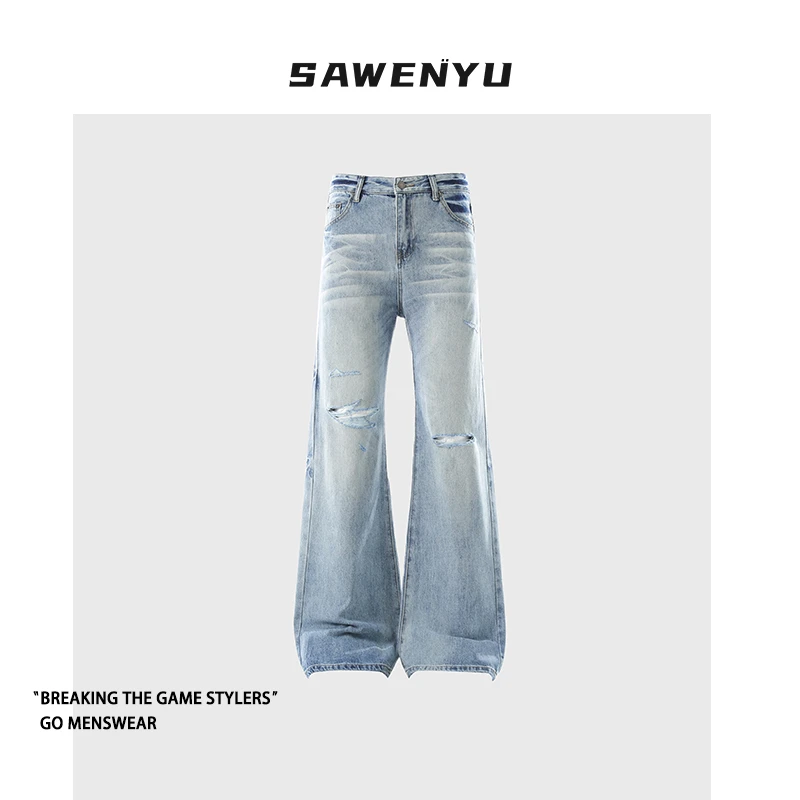 SAWENYU美式复古水洗牛仔裤男女直筒休闲百搭显瘦小众牛仔裤男款