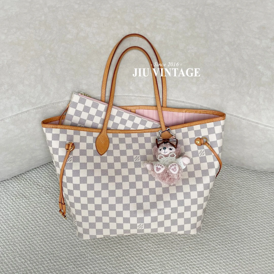 99新 LouisVuitton/路易威登 白色棋盘格neverfull中号BJM2-8026
