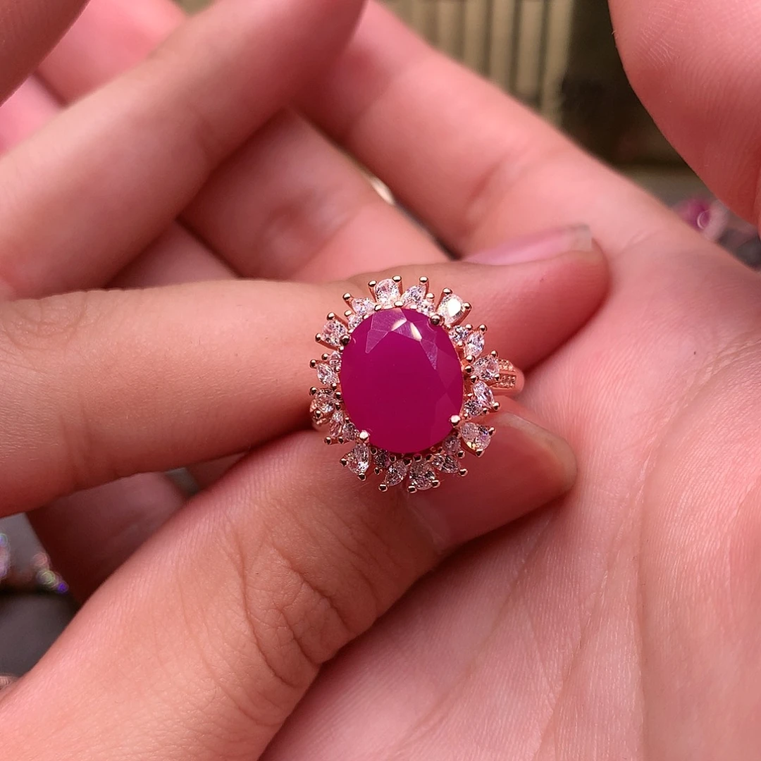 红宝石戒指银S925镶嵌