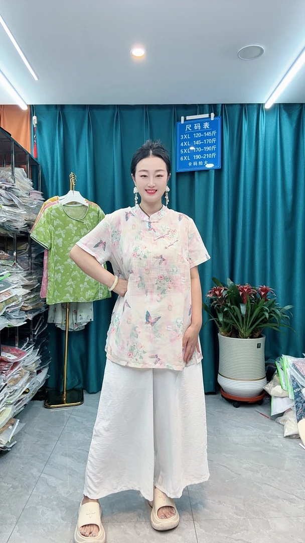 新中式国风蝴蝶印花改良上衣半袖