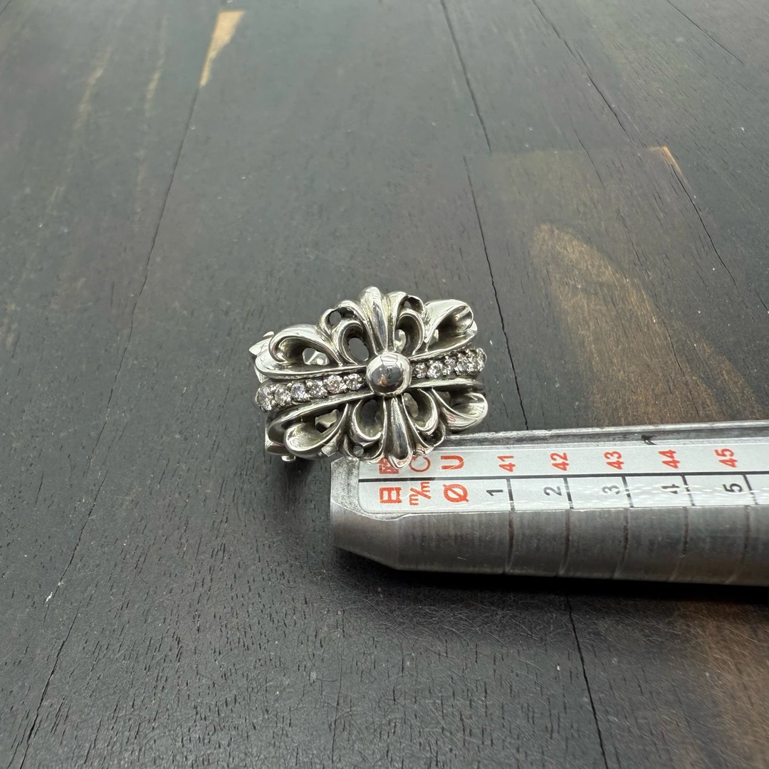 US5.5码 Chrome Hearts 克罗心 满钻 开口 十字花 戒指
