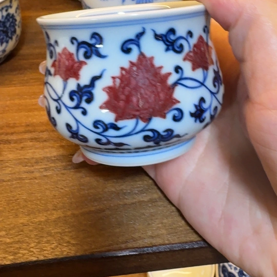 摆件陶釉里红杯杯杯