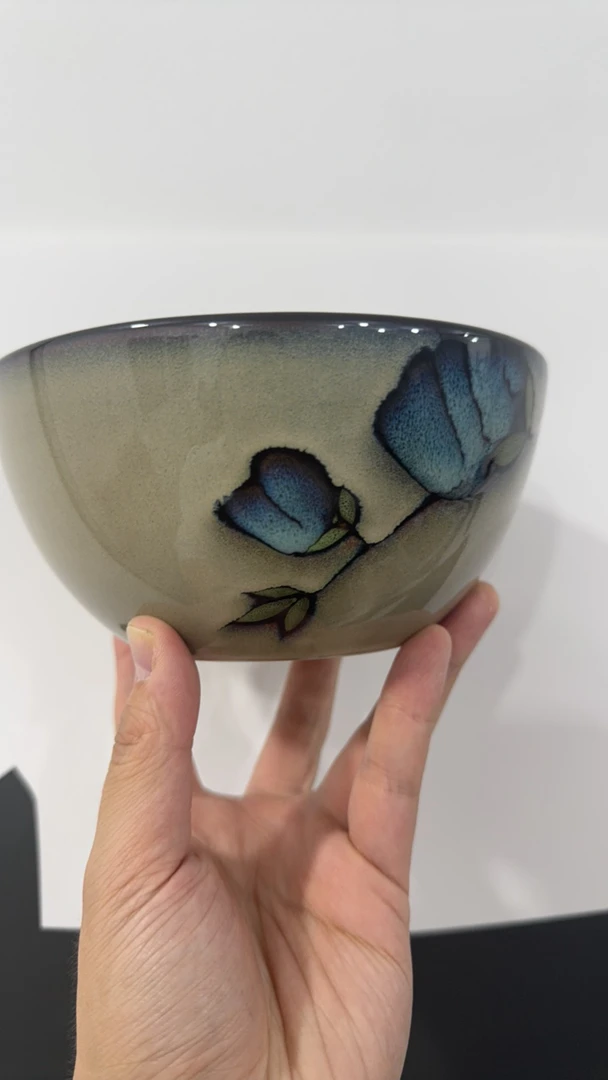 微瑕炻器紫砂6英寸蓝蝴蝶碗
