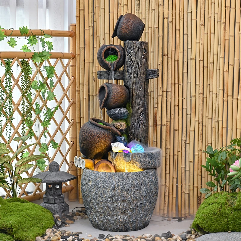 中式假山流水摆件庭院阳台鱼缸风水轮循环水造景酒店会所开业礼