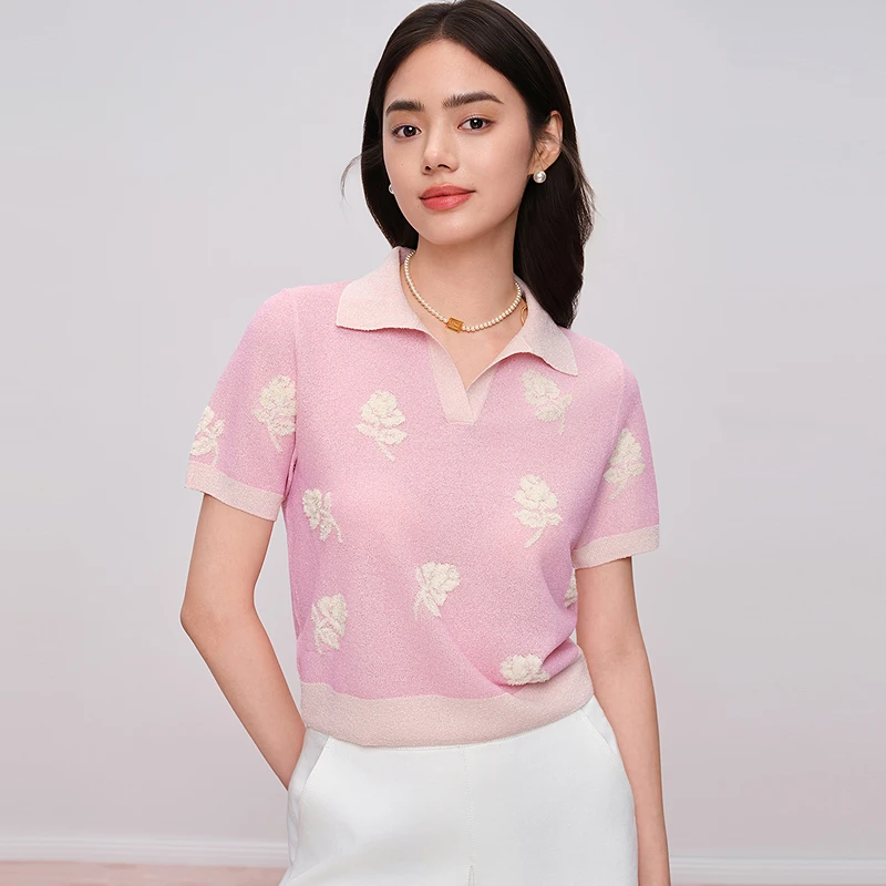 【舒软雪糕丝】凉感针织衫甜美玫瑰上衣DOUBLOVE贝爱2025早秋新款