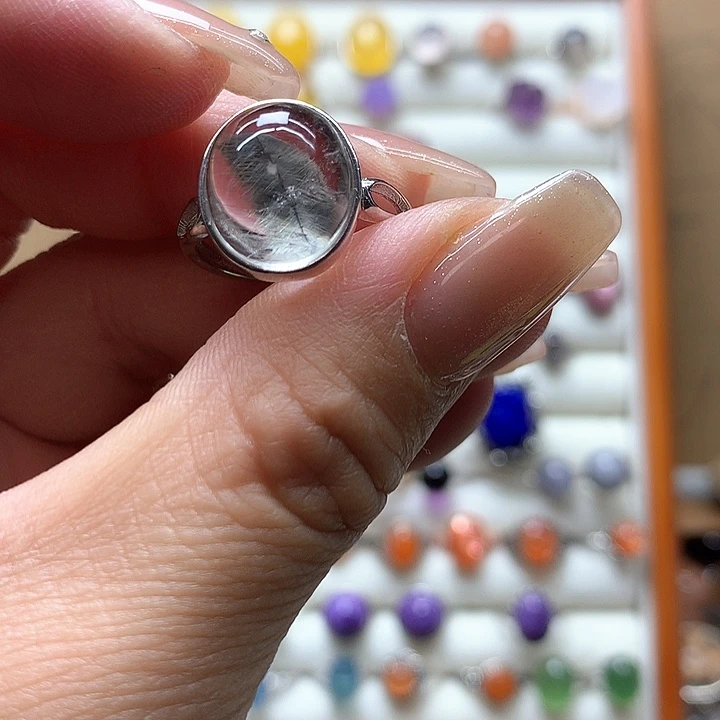 水晶水晶戒指银S925镶嵌小*米