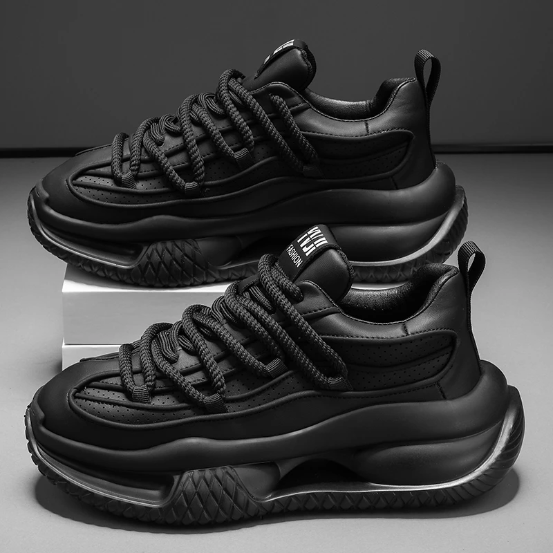 鸿星尔特断码男鞋秋冬高级感百搭潮牌黑武士运动厚底增高老爹鞋