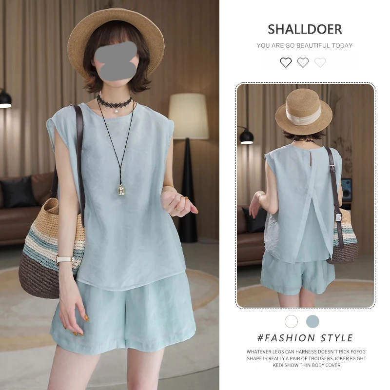 圆领纯色小飞袖上衣搭短裤显瘦两件套装女2025夏季新款洋气两件套