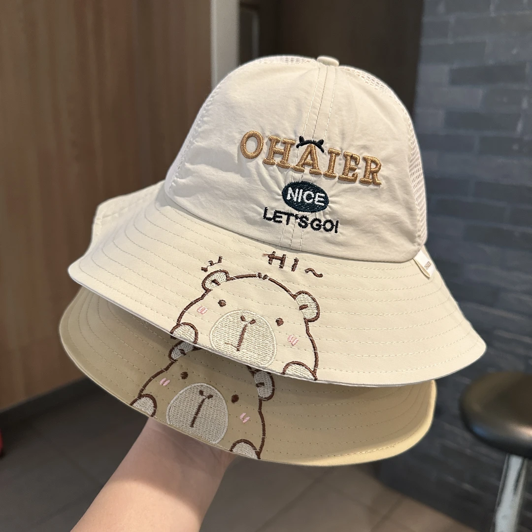 儿童帽子夏季薄款透气大帽檐遮阳防晒速干渔夫帽男女宝宝可爱盆帽