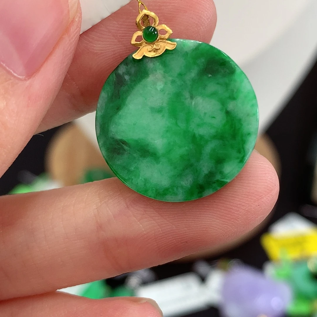翡翠18K金镶嵌吊坠(不含链)