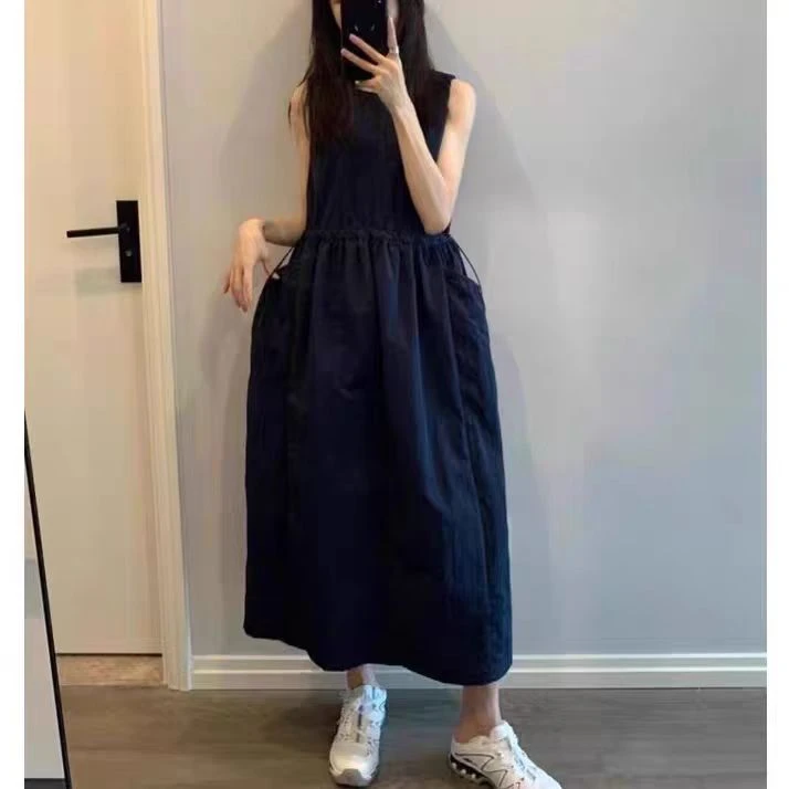 孕妇装2025夏装新款洋气时尚气质宽松抽绳收腰背心长裙孕妇连衣裙