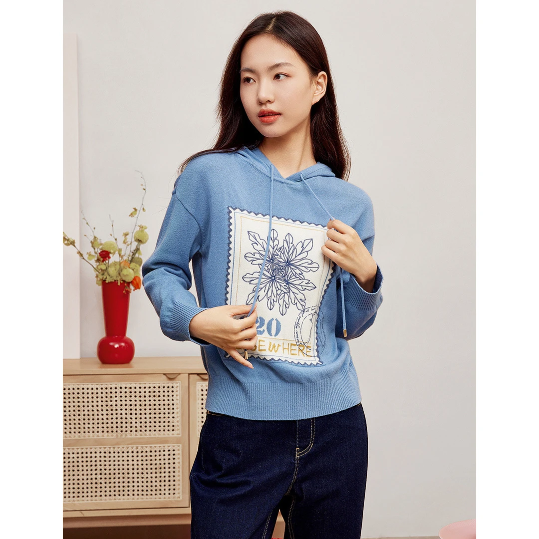 【丽公主专属】羊毛混纺春秋款商场同款连帽针织衫EZ01593V1