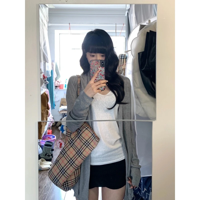 parkyeon灰色慵懒风休闲开衫百搭打底吊带短款半身裙休闲套装夏季