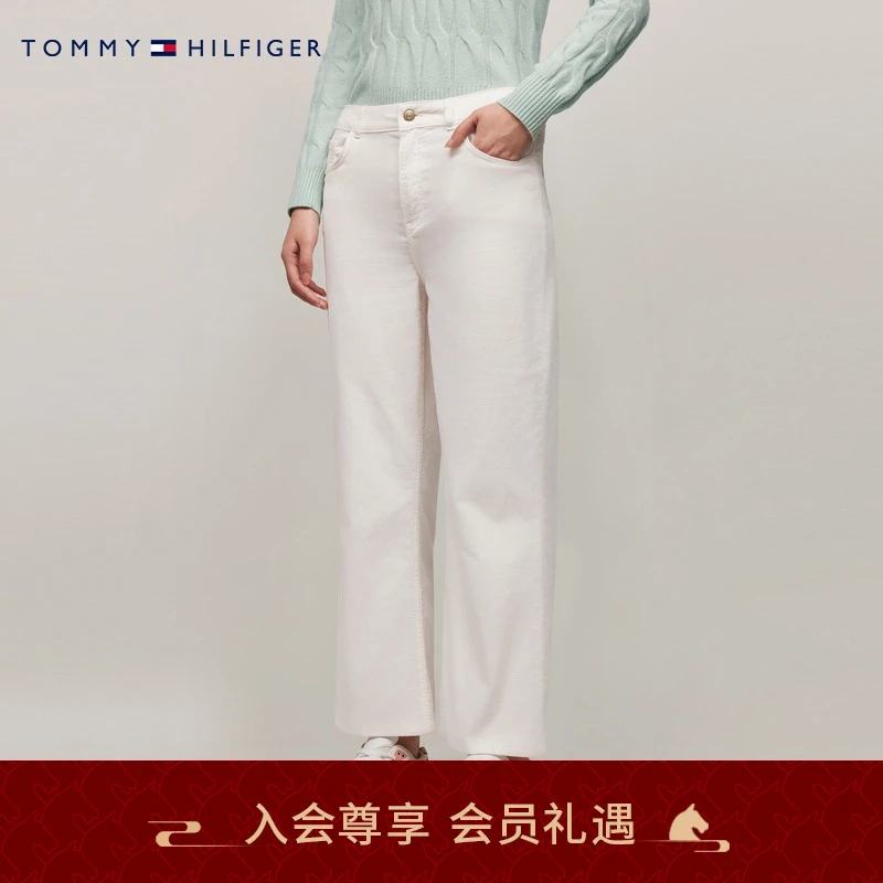 Tommy秋冬女装灯芯绒潮流复古通勤纽扣拉链宽松直筒休闲长裤43631