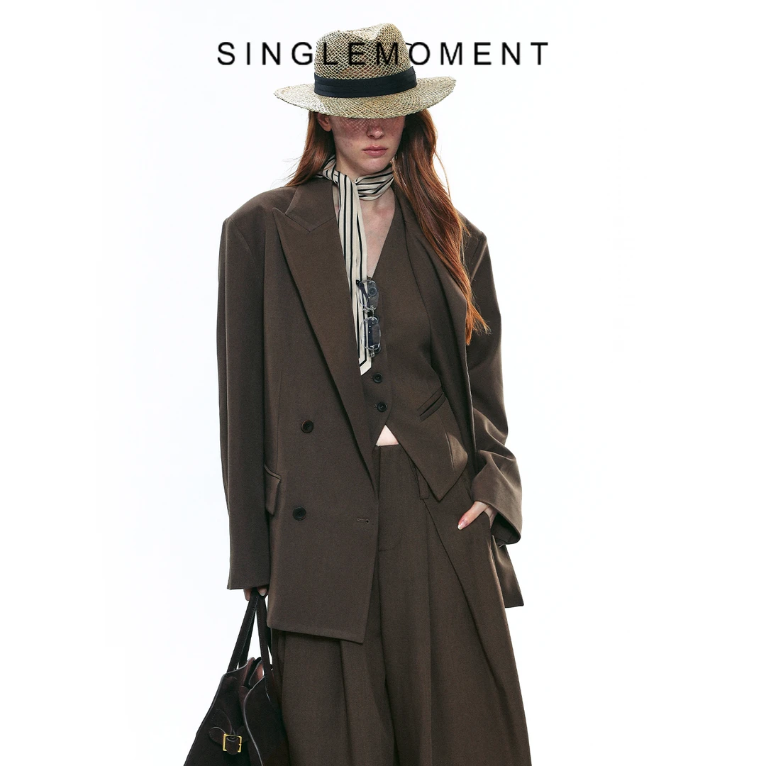 SINGLE MOMENT 25AW法式高级感气质戗驳领宽松休闲西装外套上衣女