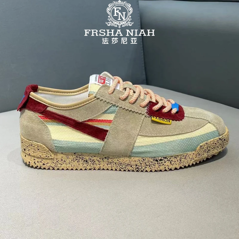法莎尼亚新款拼色阿甘鞋时尚薄款透气耐磨百搭男士软底低帮休闲鞋
