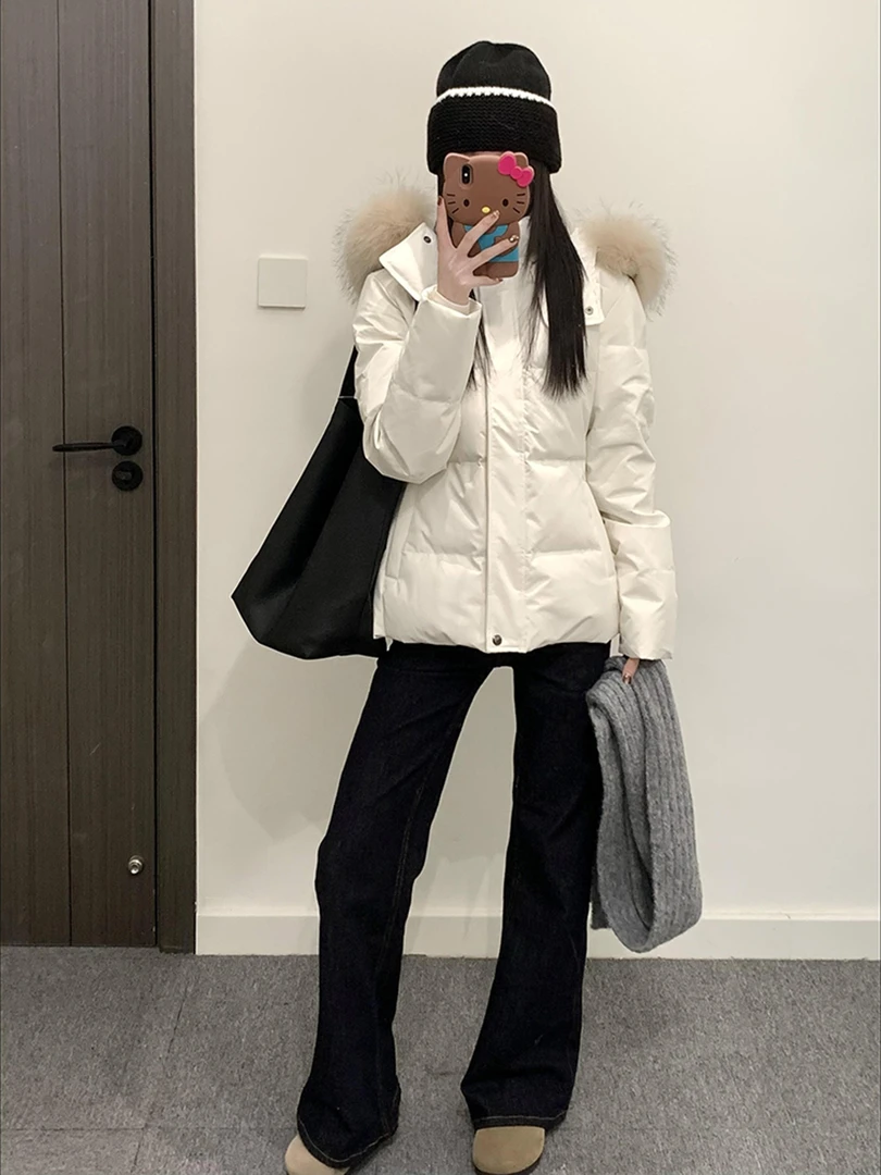 温柔简约风毛领连帽气质棉服女2025秋冬新款韩系修身通勤保暖外套