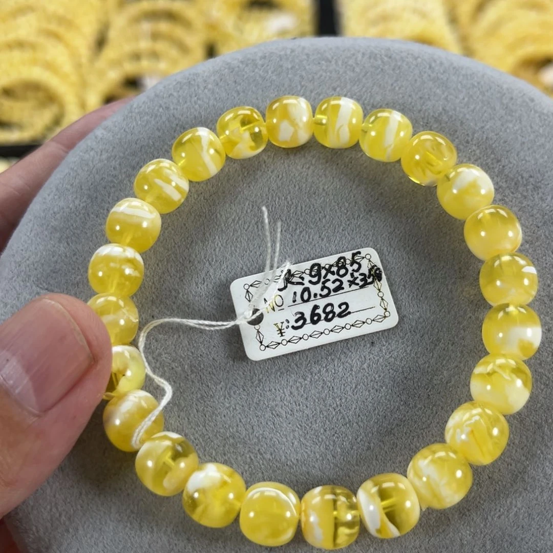 蜜蜡手串未镶嵌纯天然俄料金瓷白花虎皮