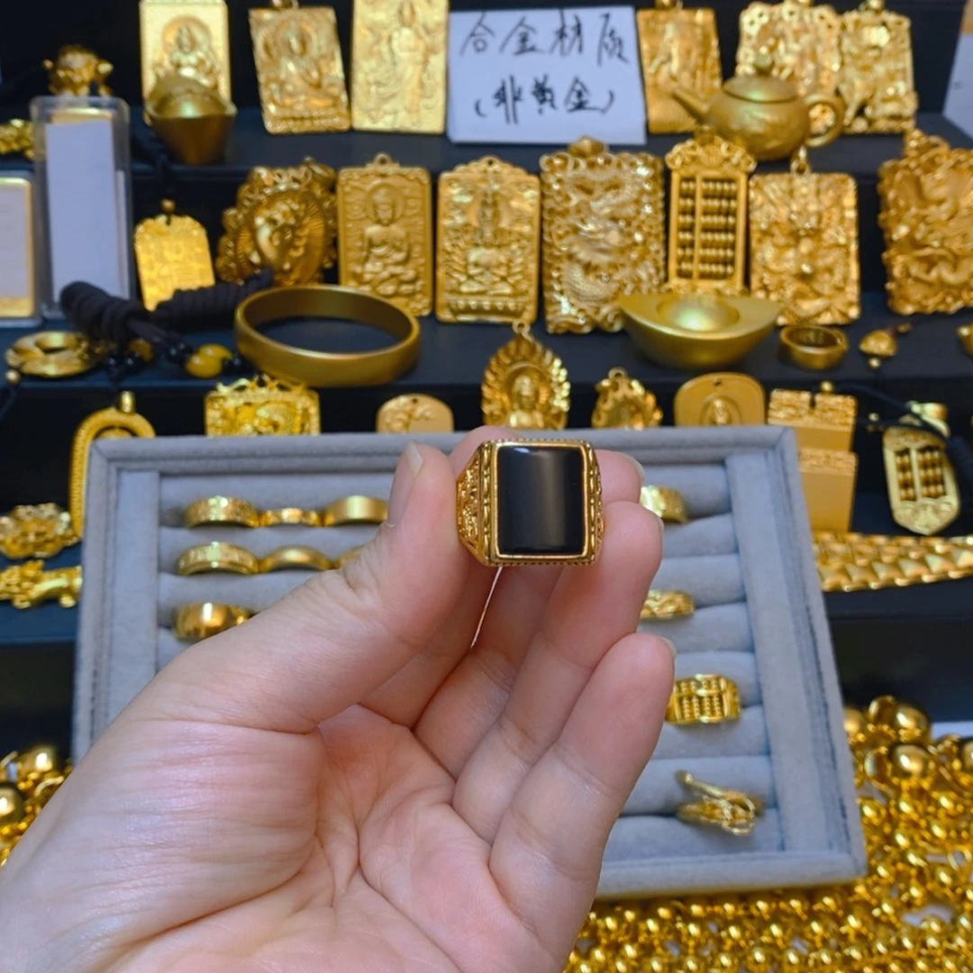 合金无方黑镶嵌开口戒
