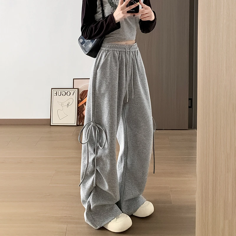 灰色降落伞运动裤女秋季2025新款阔腿裤健身休闲爵士跳舞街舞裤子