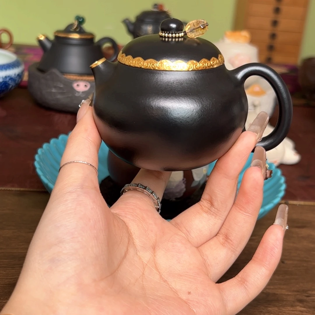 紫砂茶壶包金文旦 朱泥焐灰 150ml