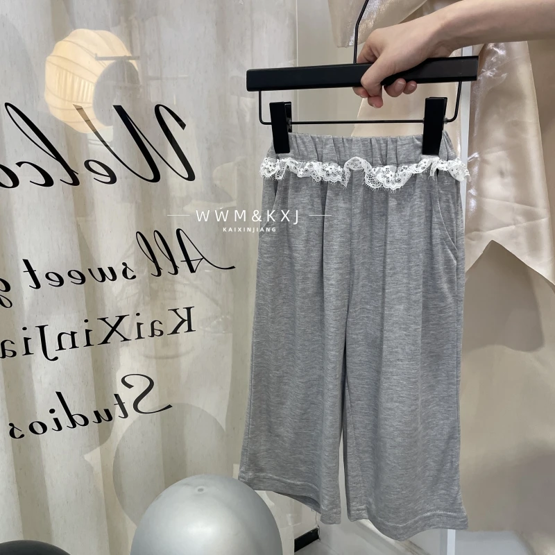 【开心酱】长裤百搭蕾丝纯色夏季休闲裤休闲裤宝宝松紧带hypd2420