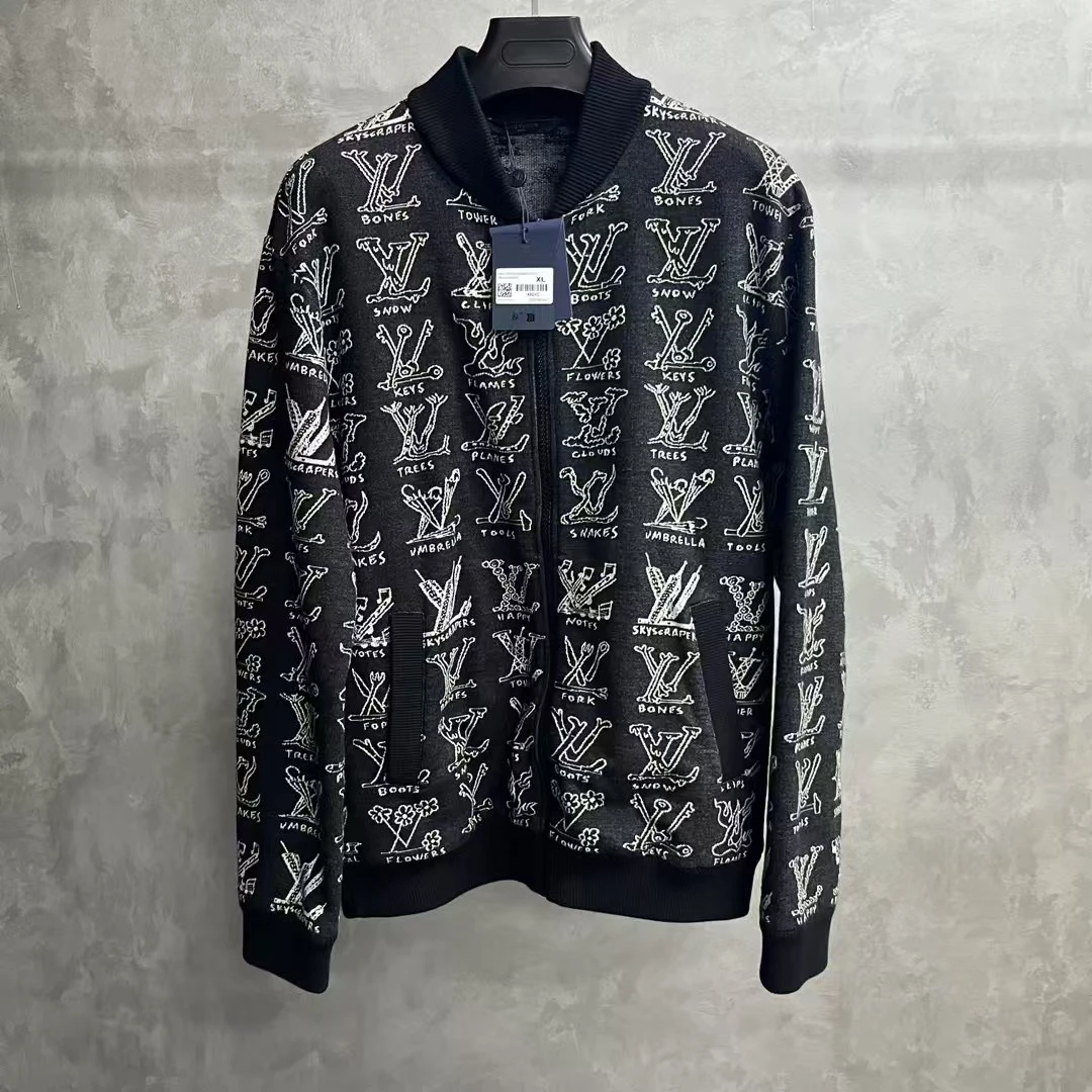 未使用 LouisVuitton/路易威登 黑色Logo提花拉链休闲长袖外套/xl