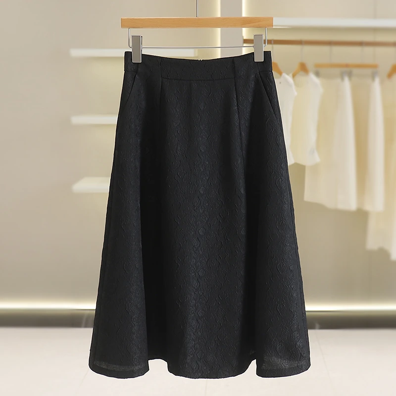 【菲菲上身款】肌理感高腰气质过膝百搭半身裙#YMX56E017#E017