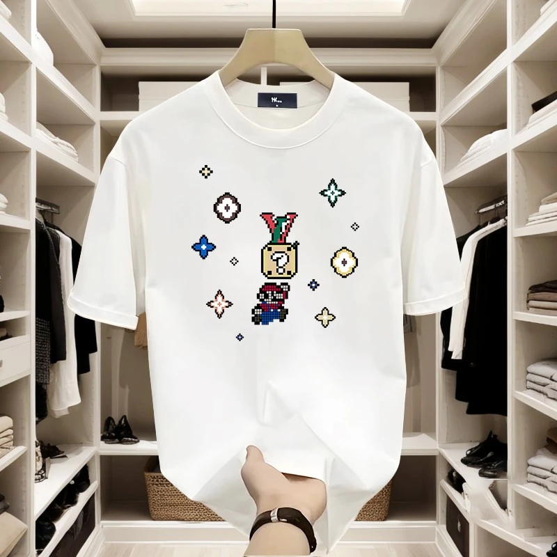 250g重磅不透夏季动漫卡通印花圆领宽松纯棉短袖T恤男女情侣体恤