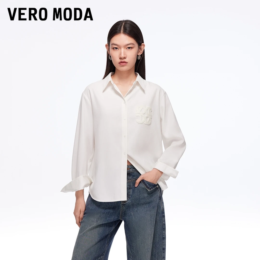 Vero Moda衬衫2025秋冬新款立体装饰翻领宽松百搭白衬衫精致小众