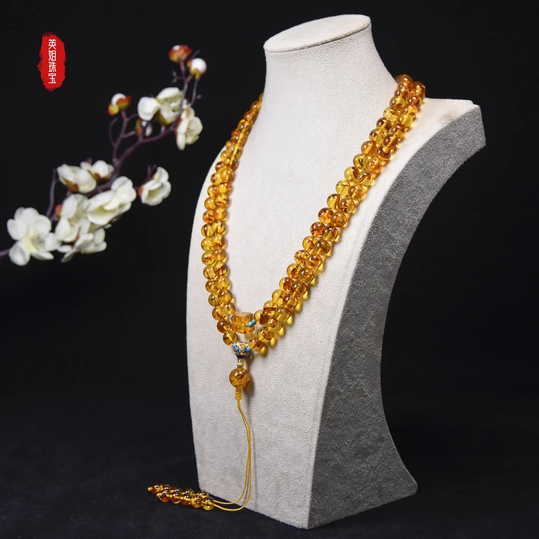 天然俄罗斯花珀圆珠108链8MM+设计款男女同款时尚百搭链