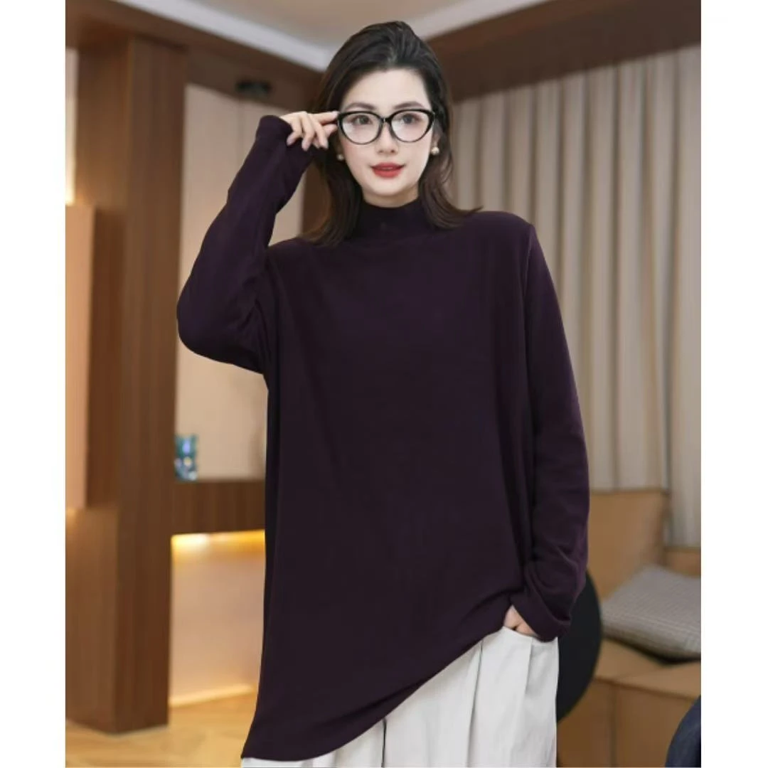 【拉布灵】2025秋款极简纯色半高领长袖打底T恤