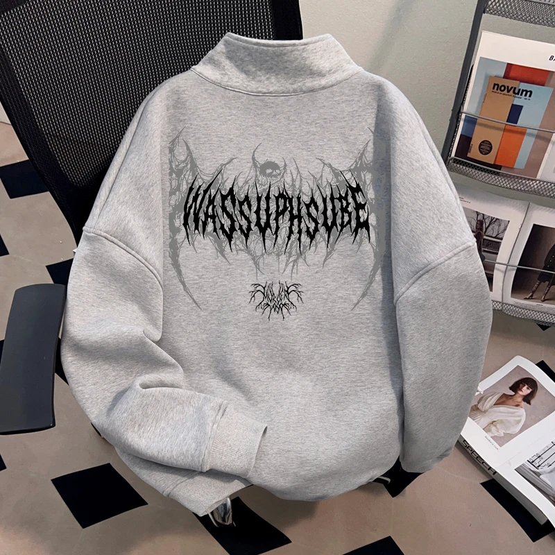 WASSUP HSUBE国潮牌男士重磅半拉链立领卫衣潮酷宽松棒球外套上衣