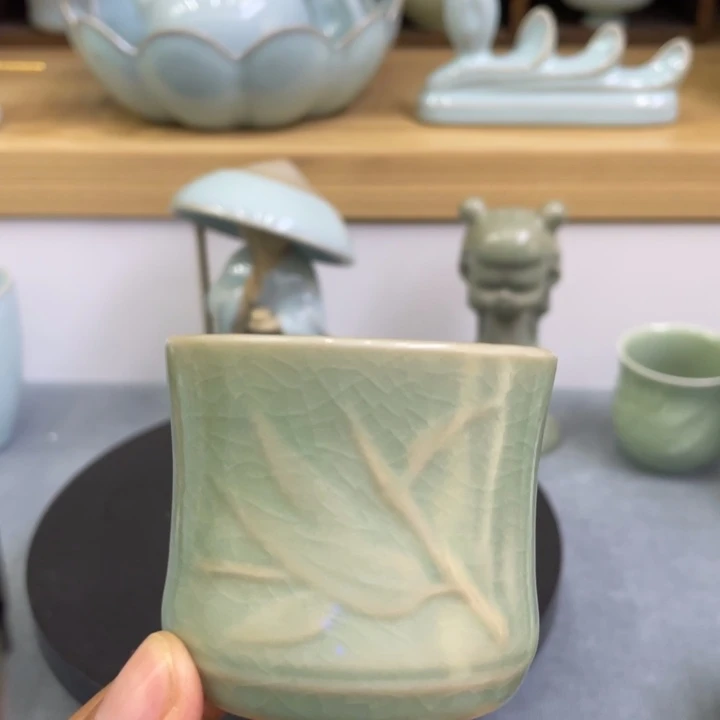 杯子微瑕豆绿竹节杯