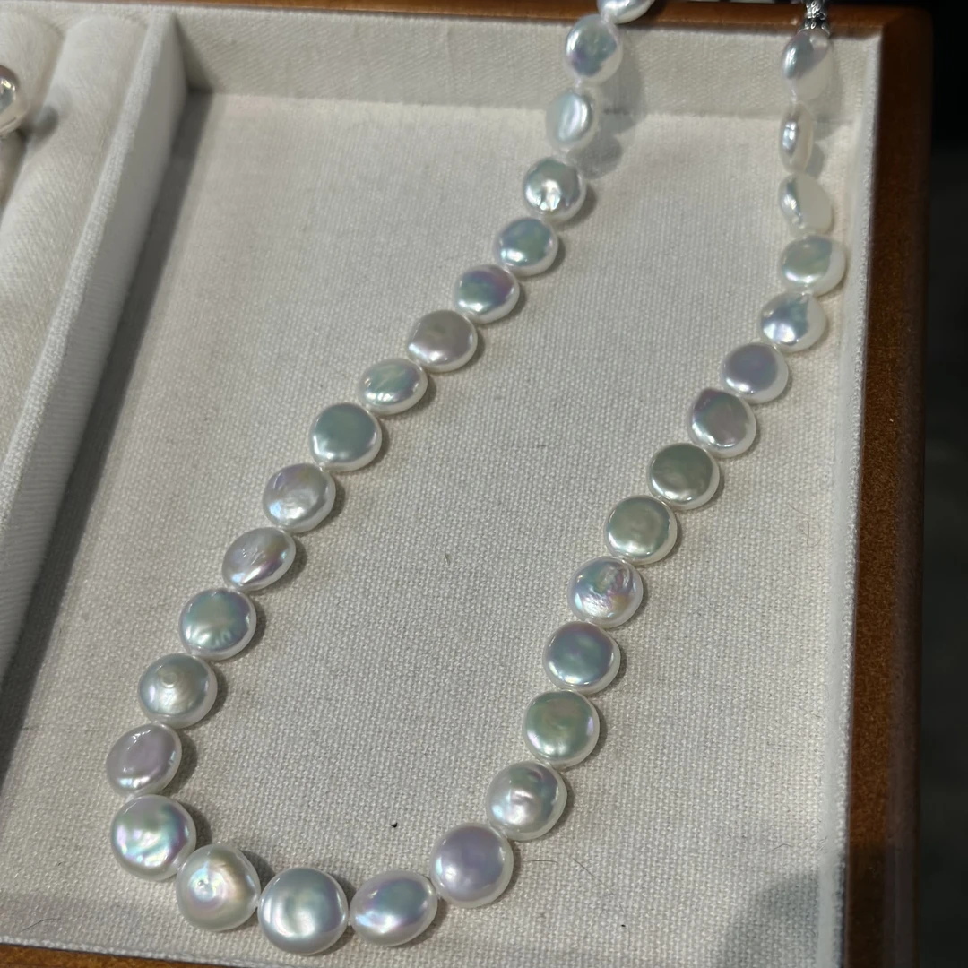 巴洛克纽扣项链天然淡水极光炫彩9-10mm百搭珍珠项链锁骨链送妈妈