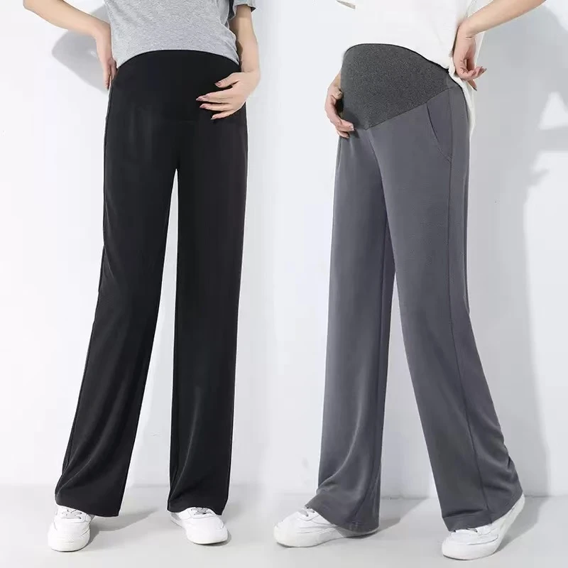 【XiaoYu】2025新款垂感窄版铜氨丝孕妇直筒阔腿裤显瘦小个子也能穿