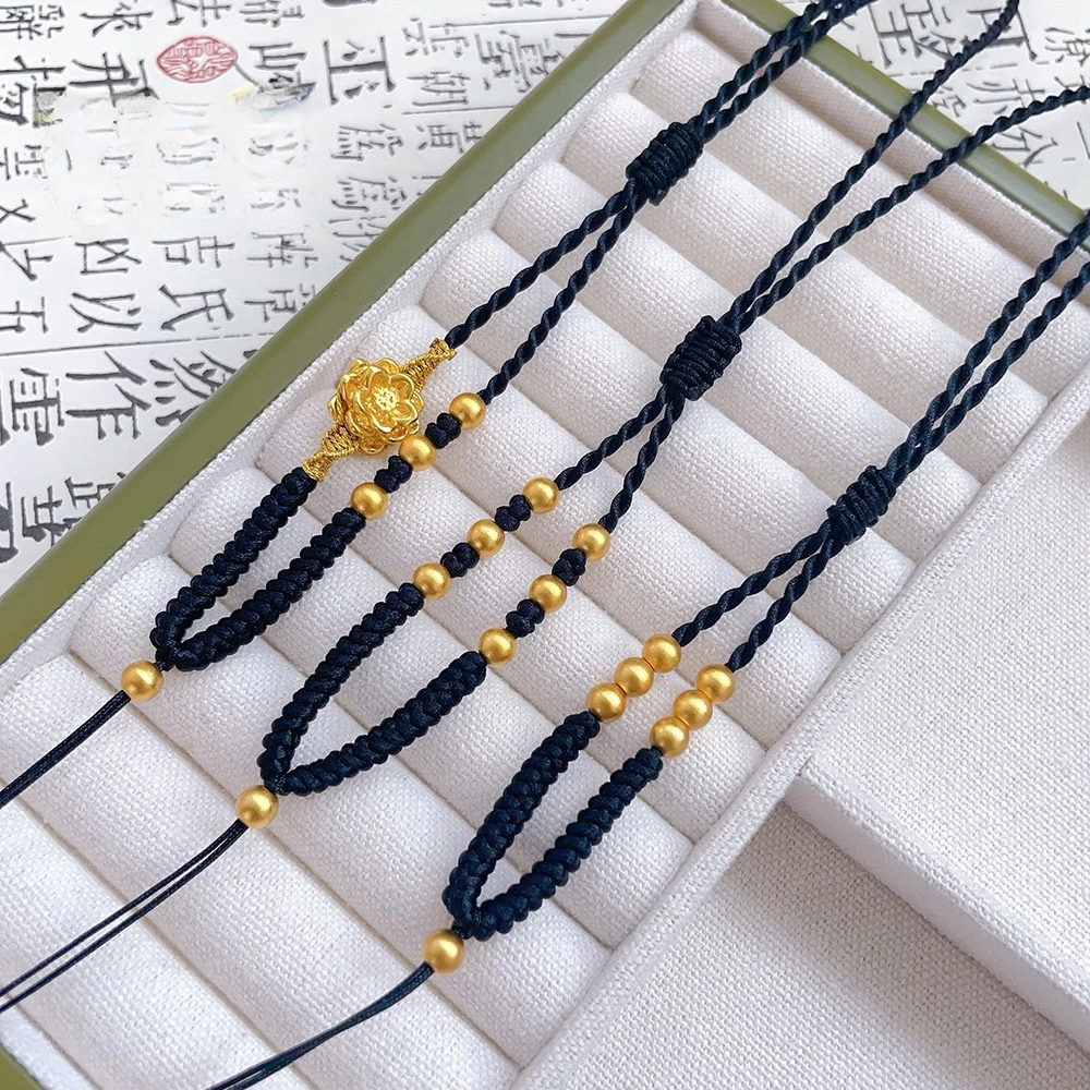 金店同款佛头观音莲花绳仿黄金色吊坠diy配绳罗盘手工编绳可调节