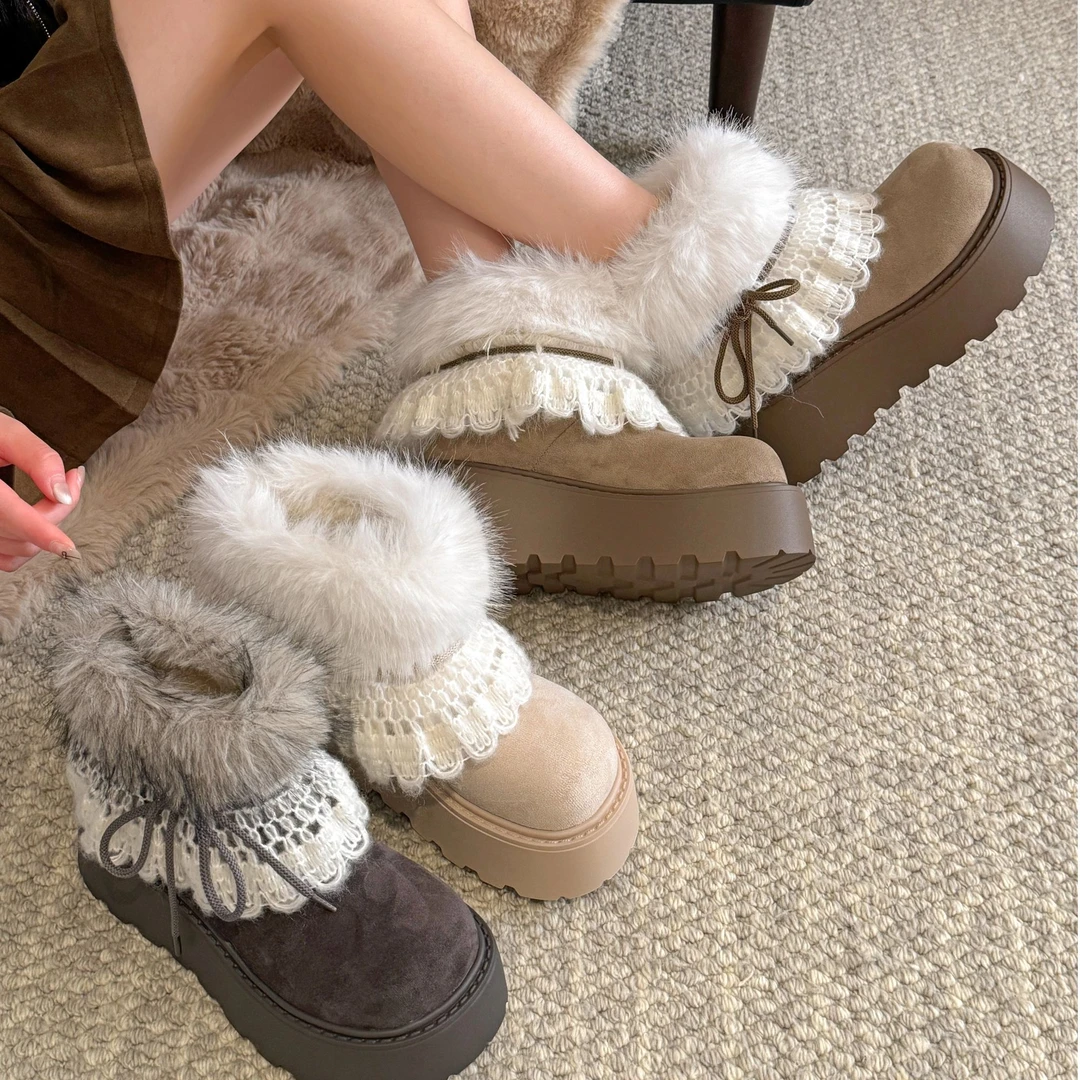 雪地靴女款2025新款冬季加绒短靴保暖毛绒雪地棉厚底短靴子