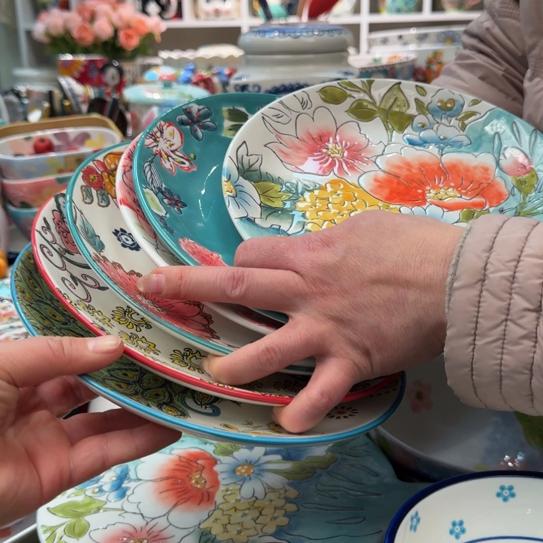 瓷片延喜8.25英寸浮雕浅盘6只，看图