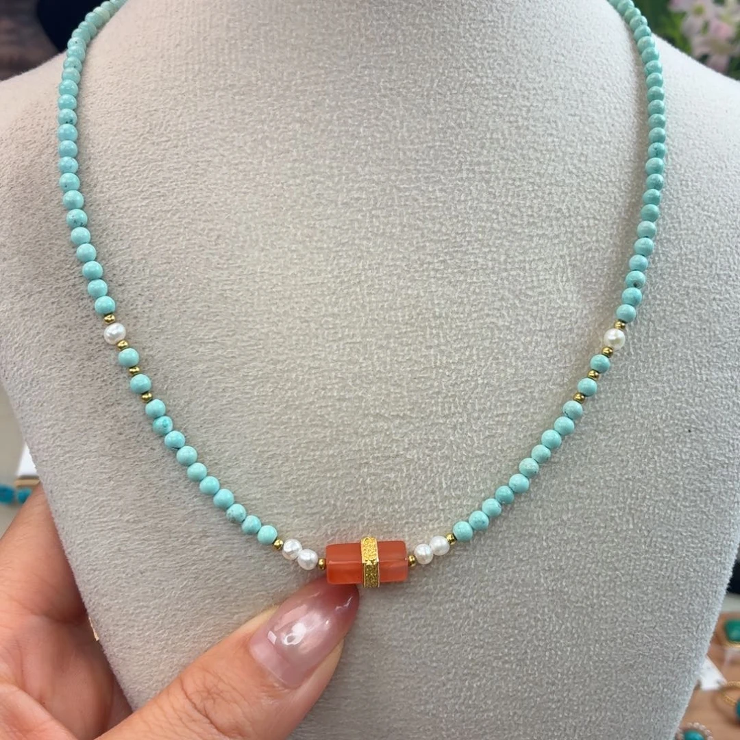 绿松石银S925镀金镶嵌颈饰