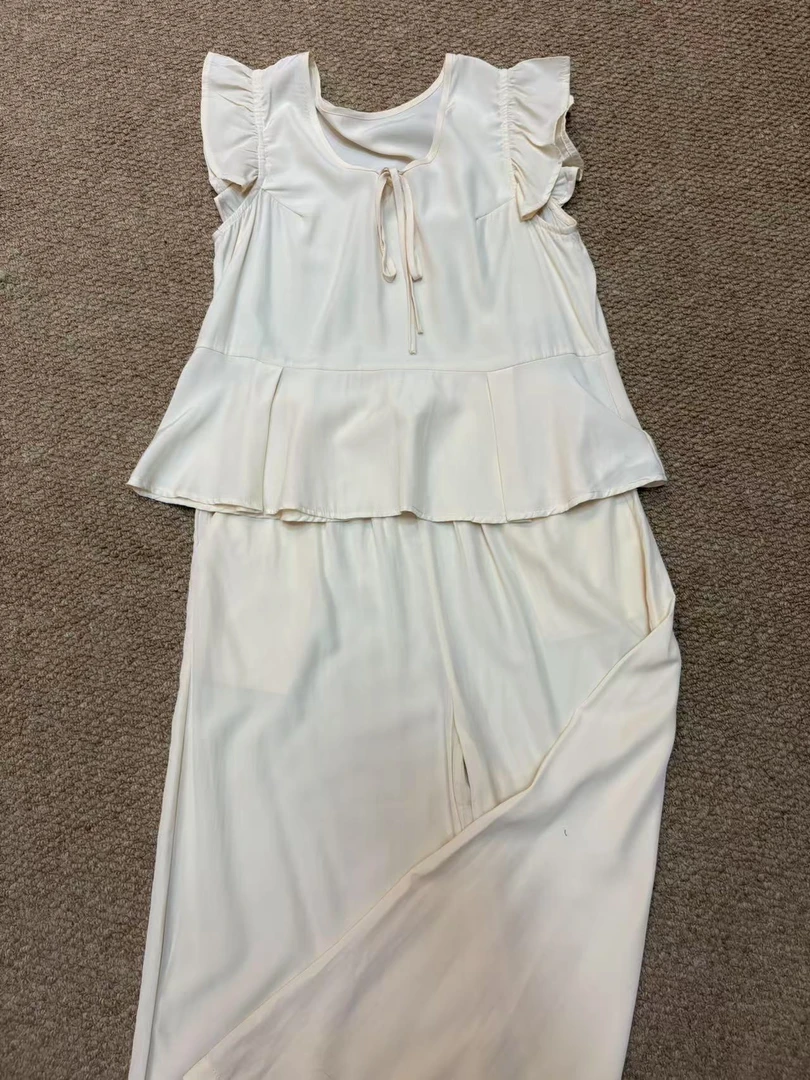 MissHuo 无袖上衣直筒裤套装 B米杏色 605