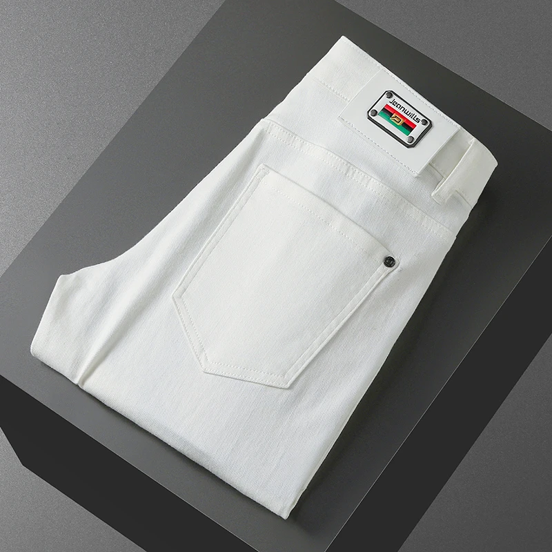 【677#黑白】夏季三防防褪色牛仔裤欧货小直筒白色潮流牛仔裤