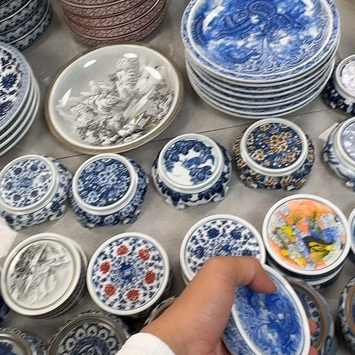 瓷片青花墨龙吸水杯垫景德镇