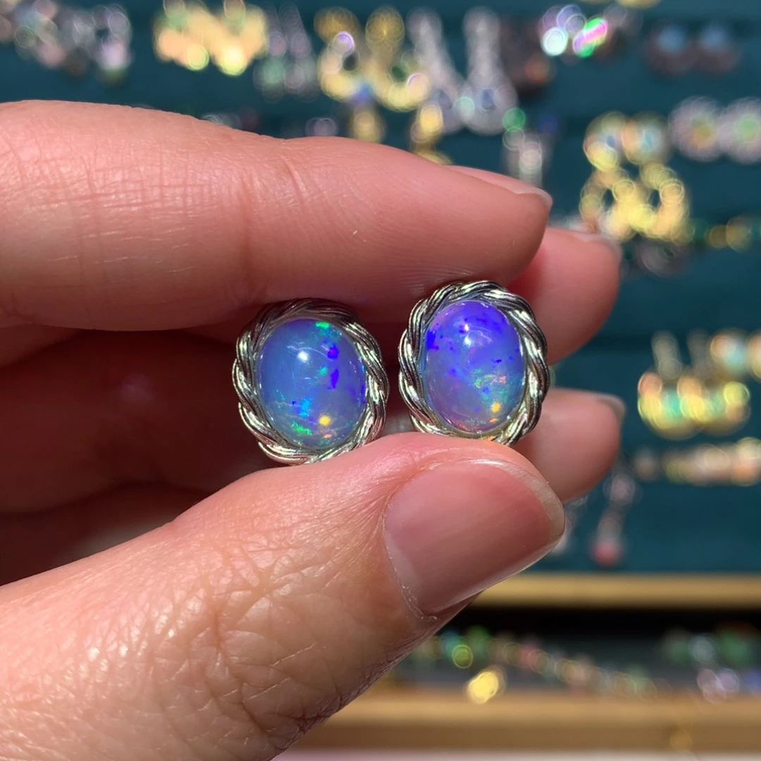 银S925镶嵌欧泊耳钉款式