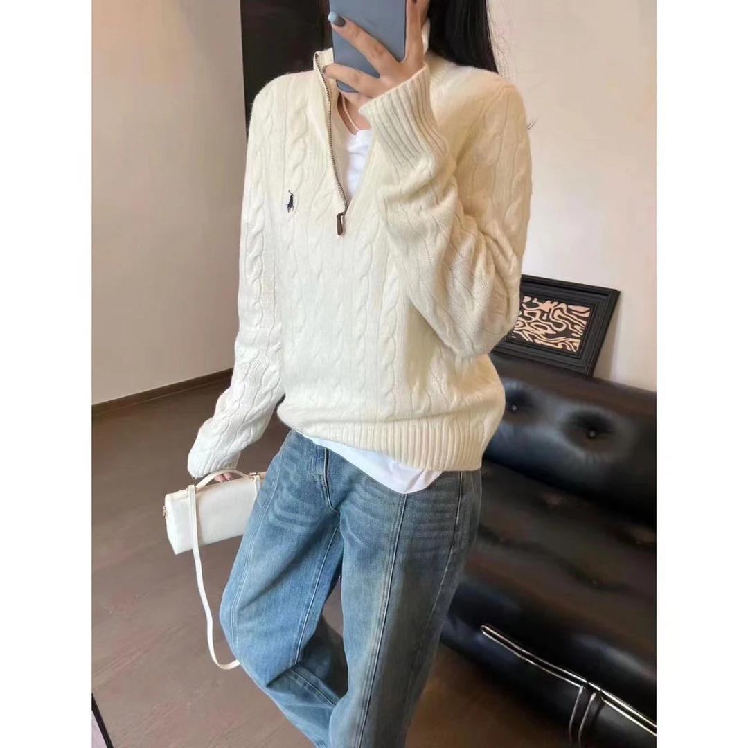 徐秋阳  香水椰椰  时尚宽松秋冬百搭设计感针织拉链毛衣-