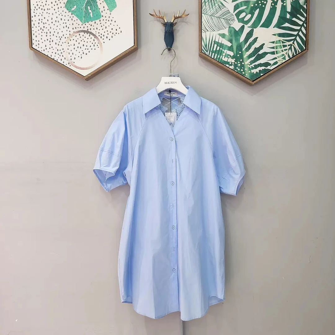 麦寻夏季新款QLSFS04A淡蓝色纯棉Polo裙宽松休闲韩版舒适小众设计