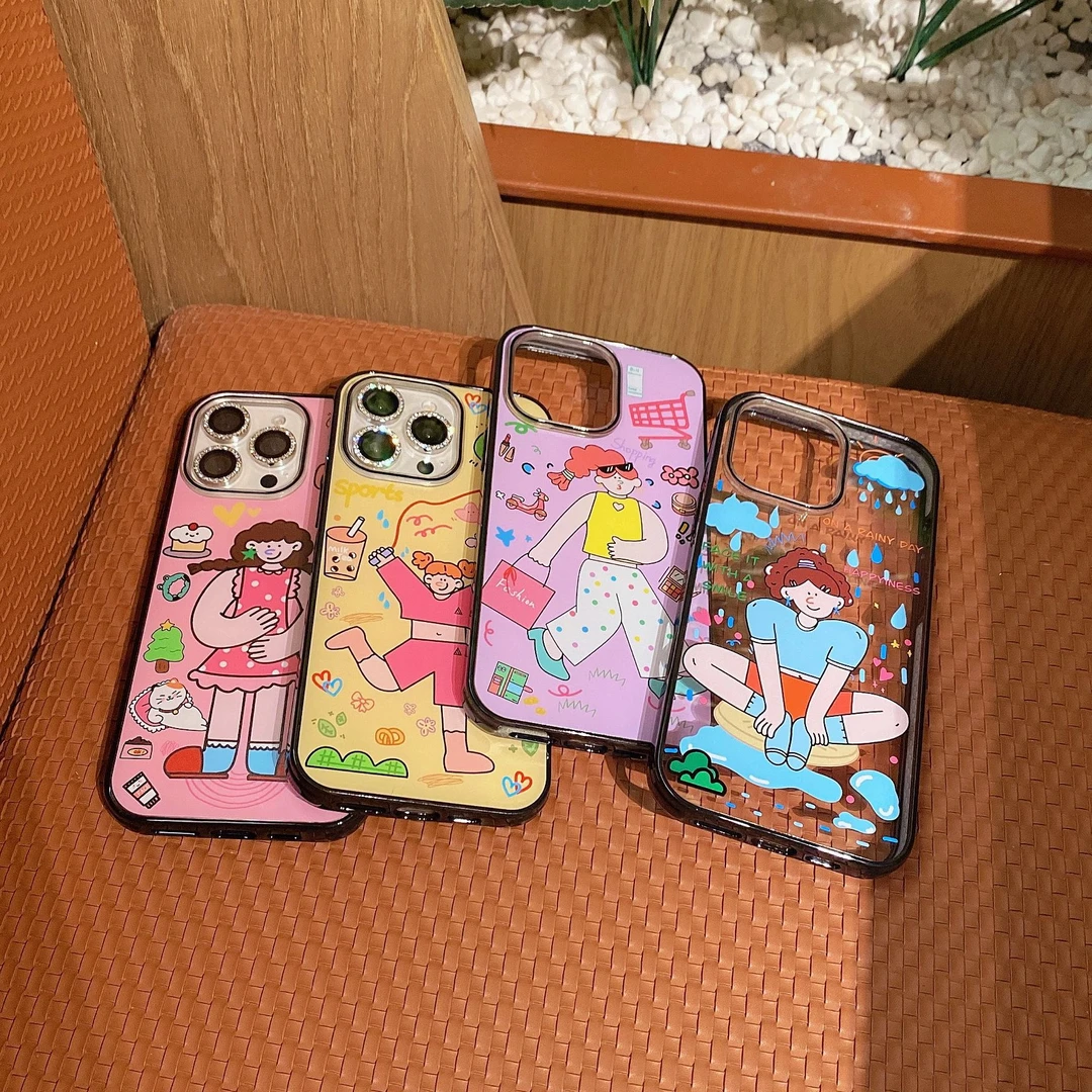 新款元气壳四角防摔原创涂鸦女孩系列适用iP17promax透明16/15/14